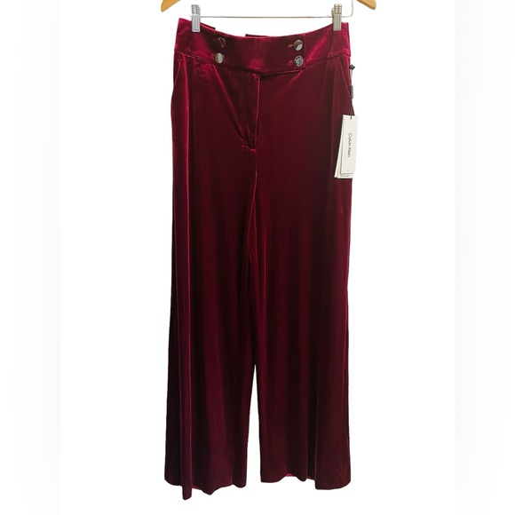 Calvin Klein Pants Womens 10 Velvet Wide-Leg Whitney Pants Cranberry Red - Picture 1 of 7